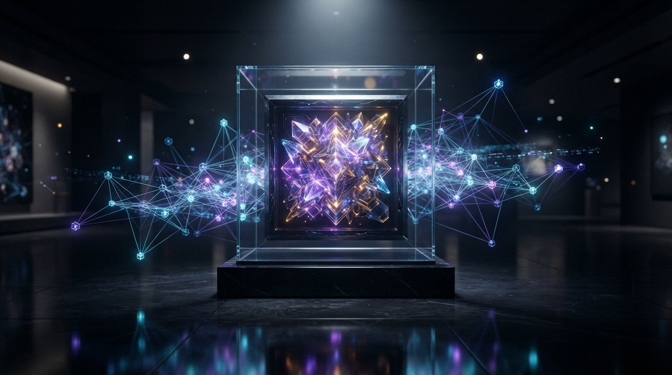 Digital artwork displayed in a frame representing NFTs